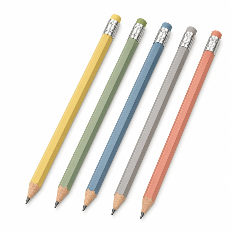 Bleistiftset HB mit Radiergummi, 5 Farben