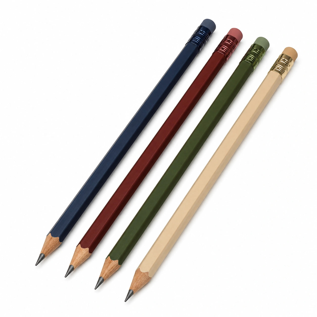 Bleistiftset mit Radiergummi, 4 Farben: Blau, Rot, Grün, Beige