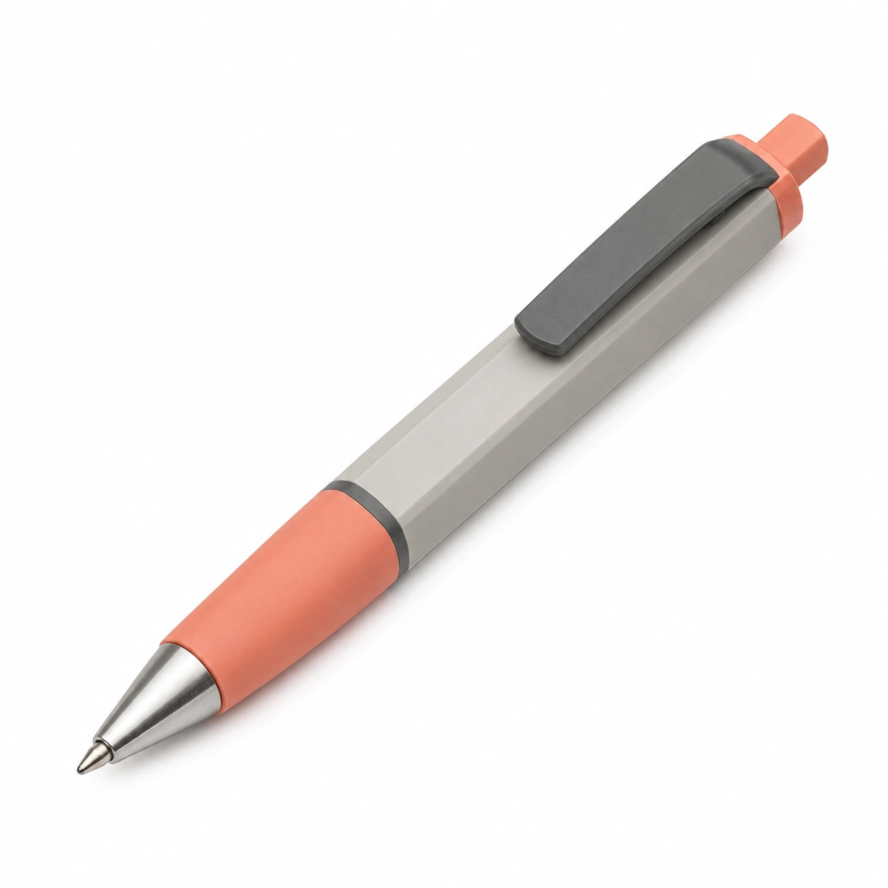 Kugelschreiber mit Druckmechanik, Grau/Orange, 0.7mm
