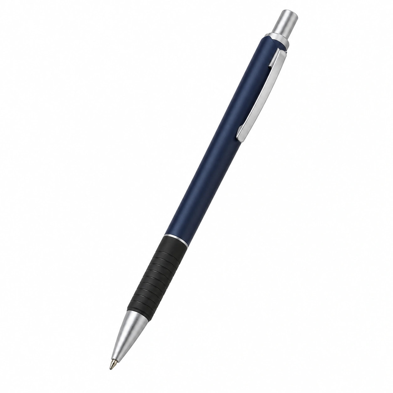 Blauer Kugelschreiber mit Gummigriff und Metallclip